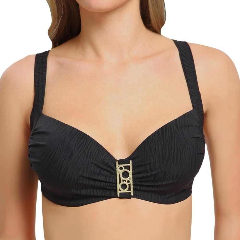 NWT! Womens Panache Lola Underwire Molded Bikini Top Black Size 326D Bottom US M